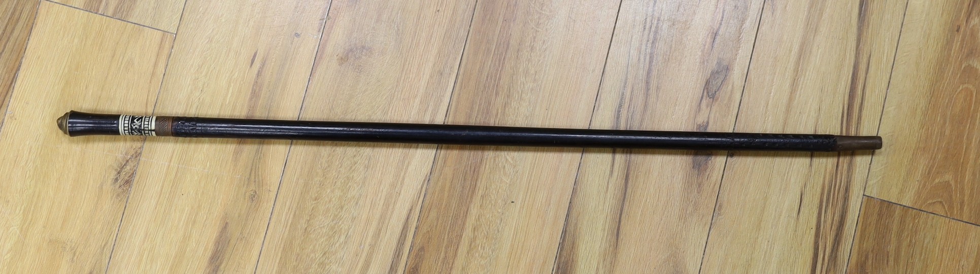 An early 20th century Indian swordstick, bone inlay